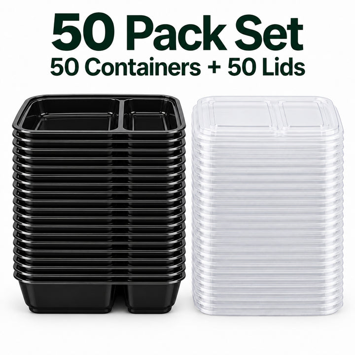 50 Pack 32OZ 2 square Compartment Meal Prep with Lids Wholesale