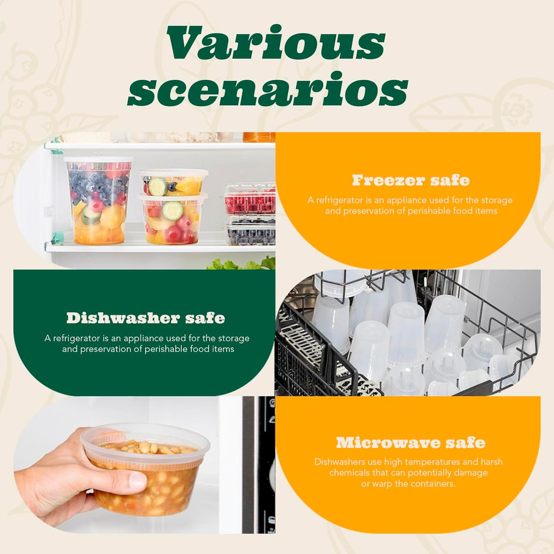 Juego de 48 recipientes de plástico para almacenar alimentos y bebidas de 16 oz (2 tazas/1 pinta) con tapas