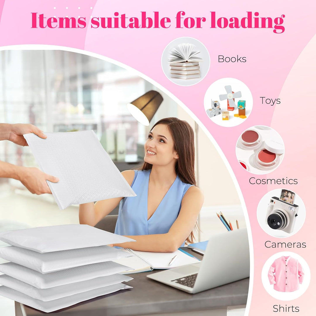 Sobre acolchado con burbujas de 10 x 14 pulgadas | Tamaño útil: 10 x 13 pulgadas | Blanco