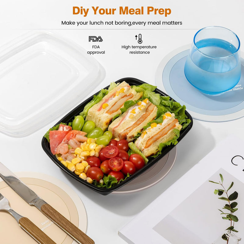 Paquete de 50 recipientes de plástico para preparación de alimentos de 32 oz con tapa