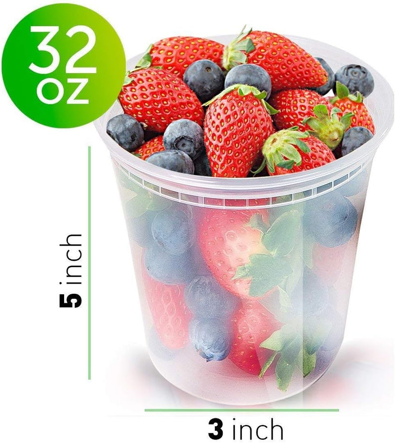 Paquete de 48 recipientes de plástico para almacenar alimentos y bebidas (mixtos) de 8 oz, 16 oz y 32 oz con tapa.