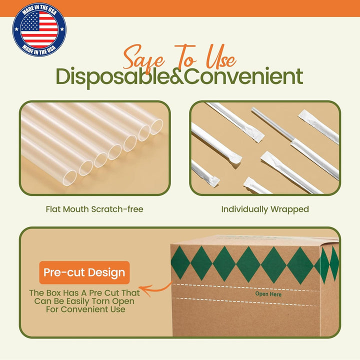 Pajitas de plástico transparente envueltas individualmente de 7.8" x 0.23" (3000 unidades) 