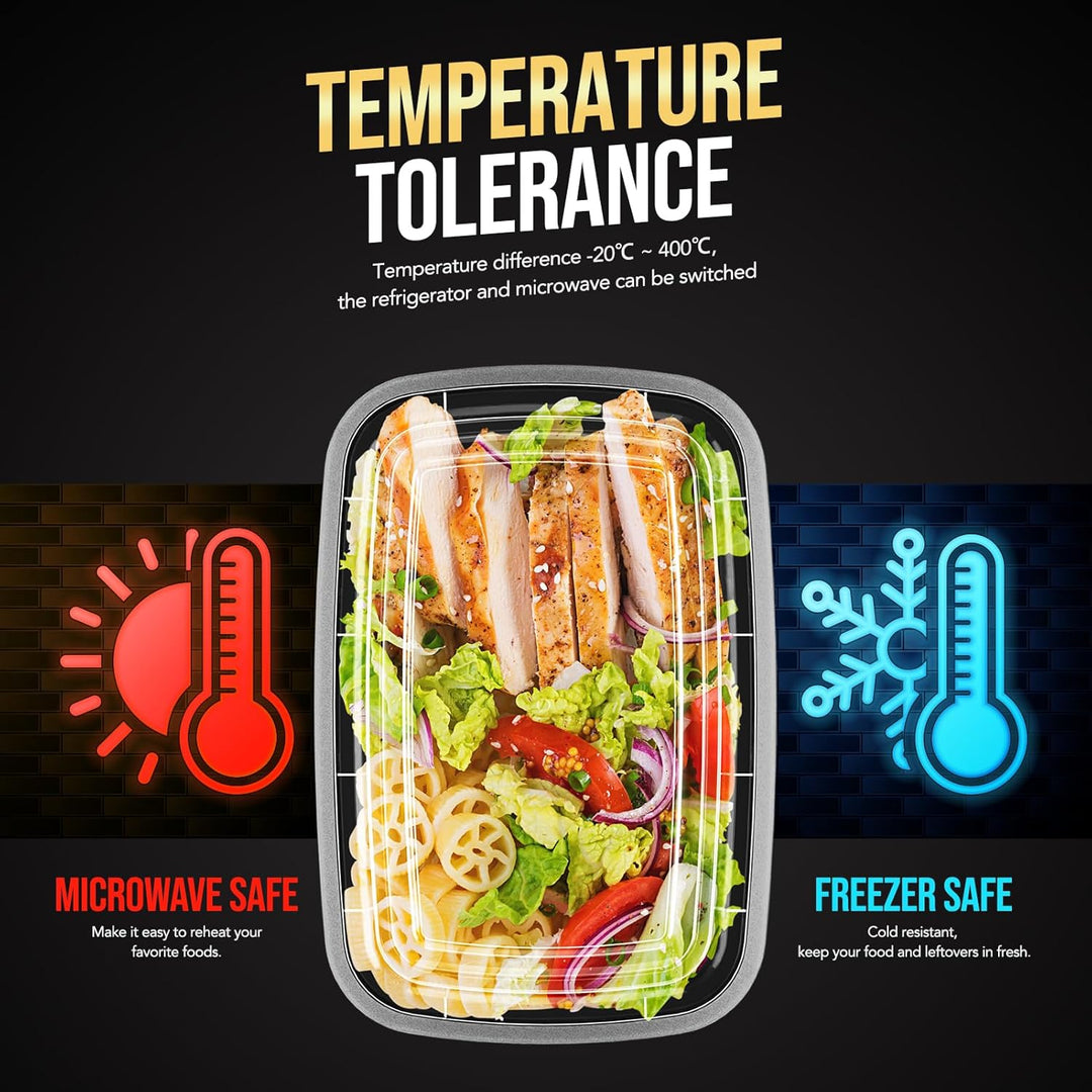 Paquete de 50 recipientes reutilizables de 24 oz para preparar comidas, duraderos y con tapa. 