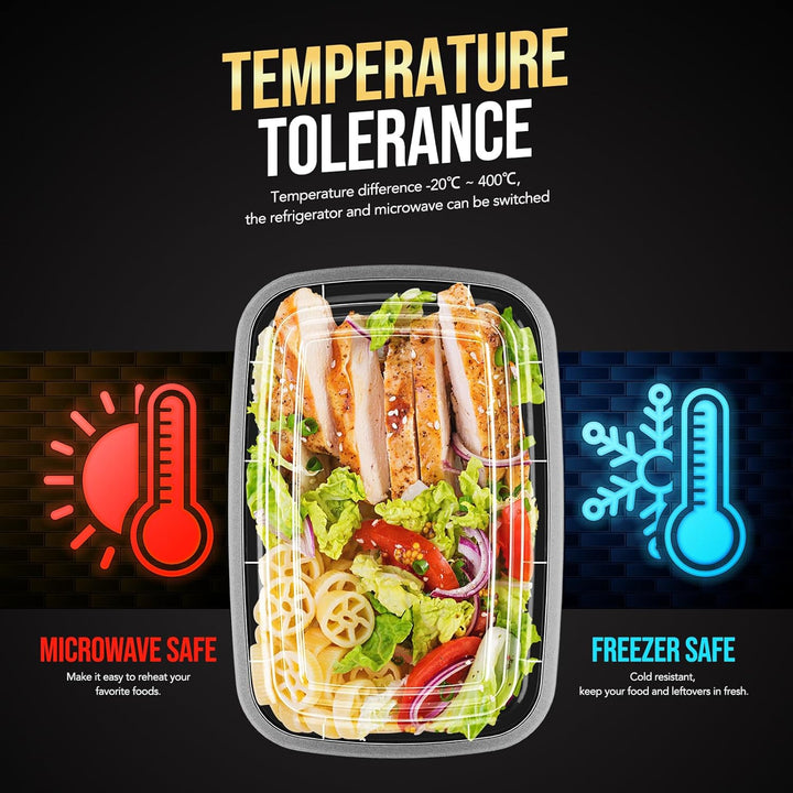 Paquete de 50 recipientes reutilizables de 24 oz para preparar comidas, duraderos y con tapa. 