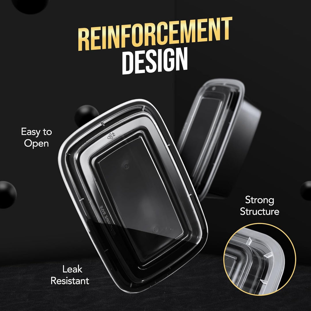 Paquete de 50 recipientes para preparación de comidas de 34 oz, duraderos y con tapa. 