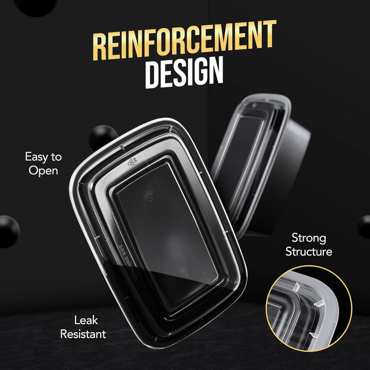 Paquete de 50 recipientes para preparación de comidas de 34 oz, duraderos y con tapa. 