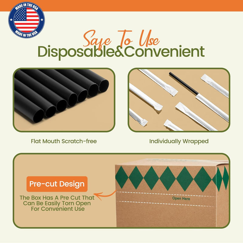 7.75"X0.24 In dividually Wrapped Black Plastic Straws 3000PCS
