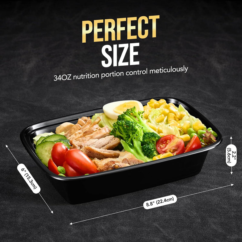 Paquete de 20 recipientes desechables reutilizables para preparar comidas de 34 oz con tapa.