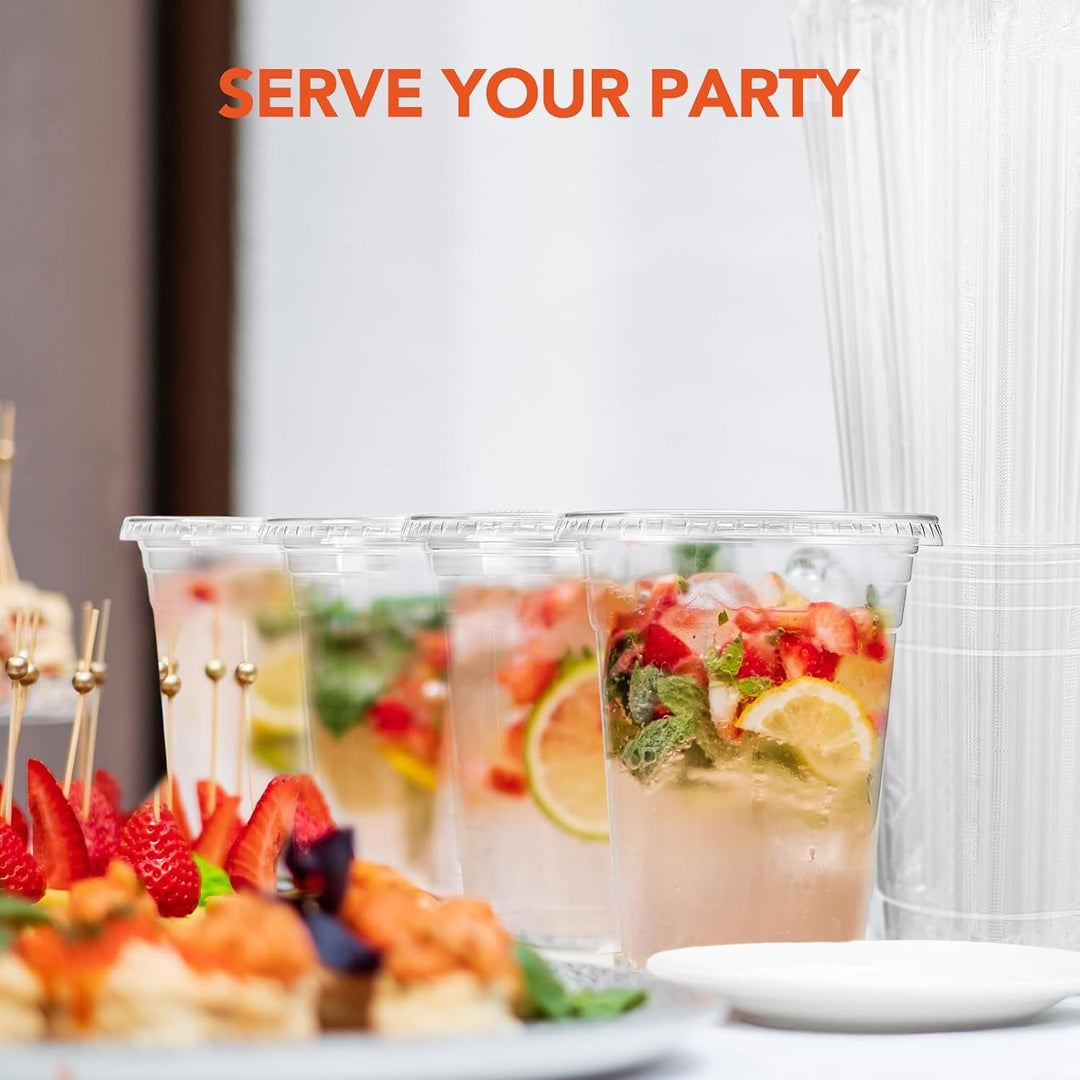100 Sets 16oz Plastic Coffee Cups with Lids and Straws Wholesale