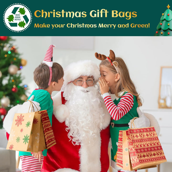 8.6x7x3.3 Inch Kraft Paper Christmas Gift Bags | 384 Pack Wholesale