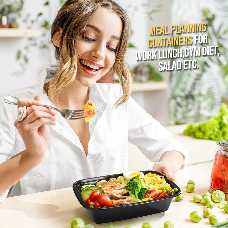 Paquete de 20 recipientes desechables reutilizables para preparar comidas de 34 oz con tapa.