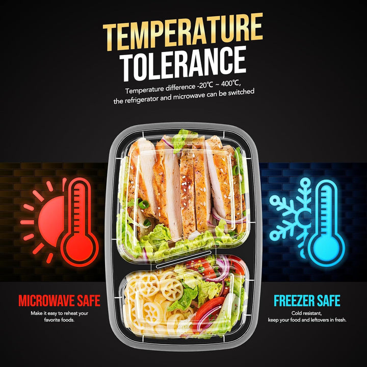 50 Pack 32OZ 2 curved Compartment Meal Prep Container  With Lids Wholesale