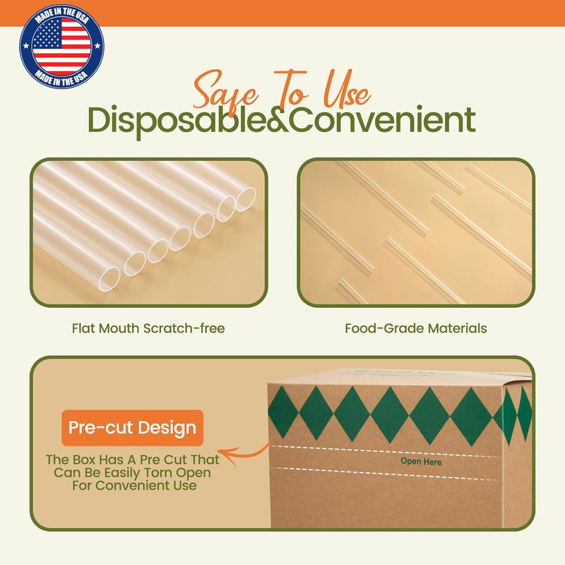 10.2"X8mm dividually Wrapped Clear Plastic Straws 2000PCS