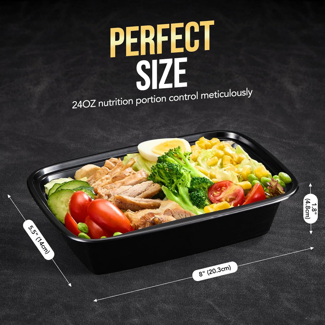 Paquete de 50 recipientes reutilizables de 24 oz para preparar comidas, duraderos y con tapa. 