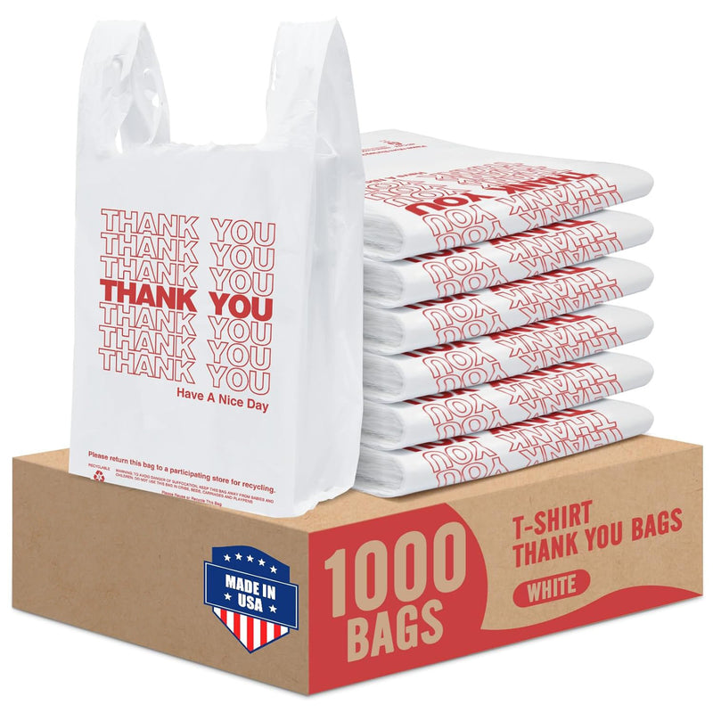 12x 6.5 x 21 inch Thank You Plastic Bags 1000 Count