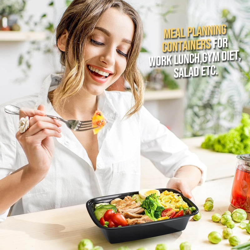 Paquete de 20 recipientes reutilizables para preparar comidas de 24 oz, aptos para congelador y microondas, 1 compartimento 