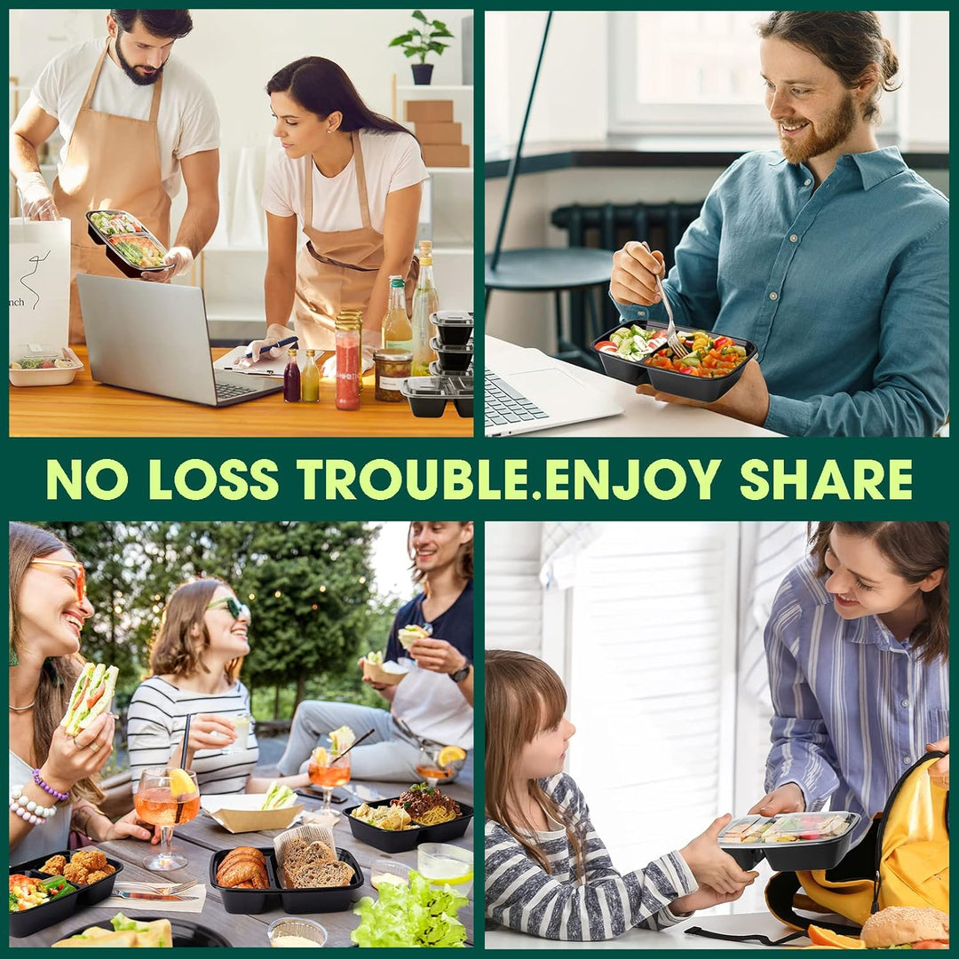 Paquete de 50 recipientes reutilizables para preparar comidas de 32 oz, con 2 compartimentos y tapas. 