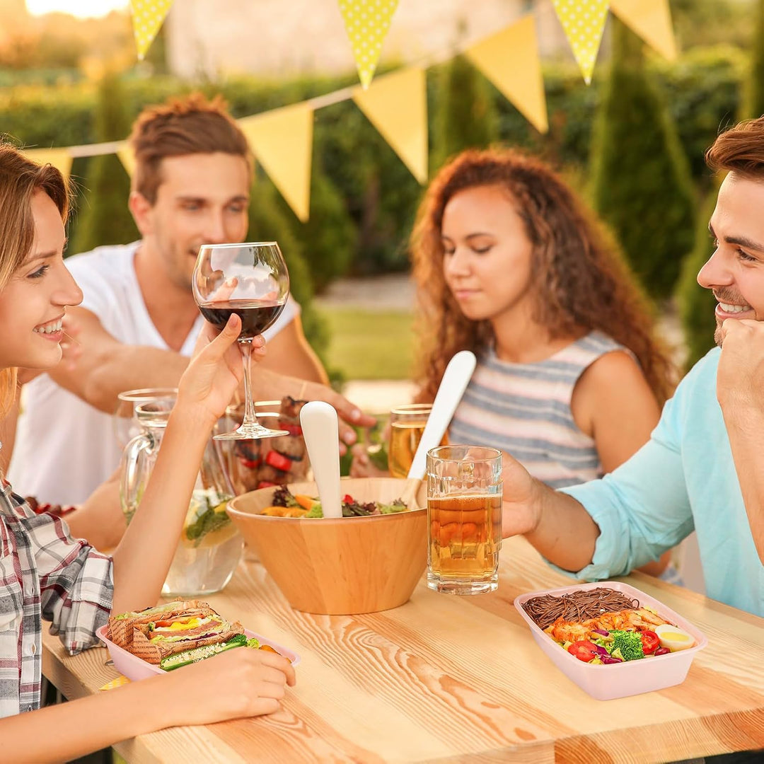 Paquete de 50 recipientes desechables de plástico para comida con tapa, de 32 oz, color rosa.