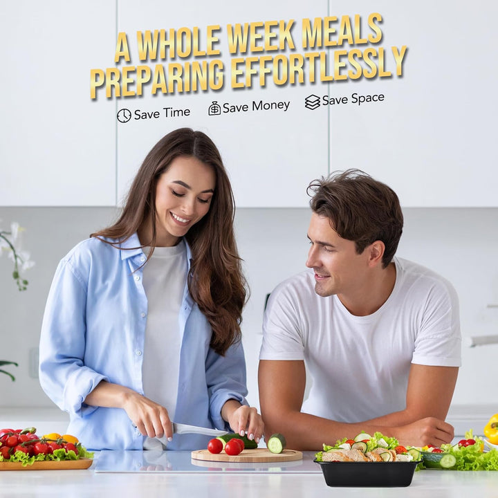 Paquete de 50 recipientes para preparación de comidas de 34 oz, duraderos y con tapa. 