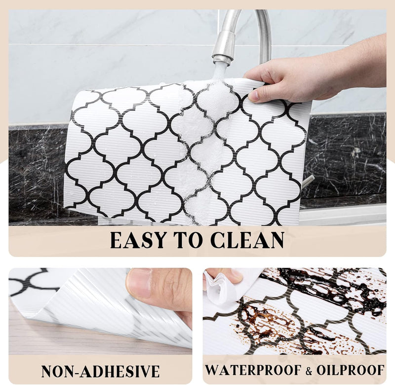 17.5"X 96"White And Balck Non Adhesive Kitchen Shelf Liner 5 Roll
