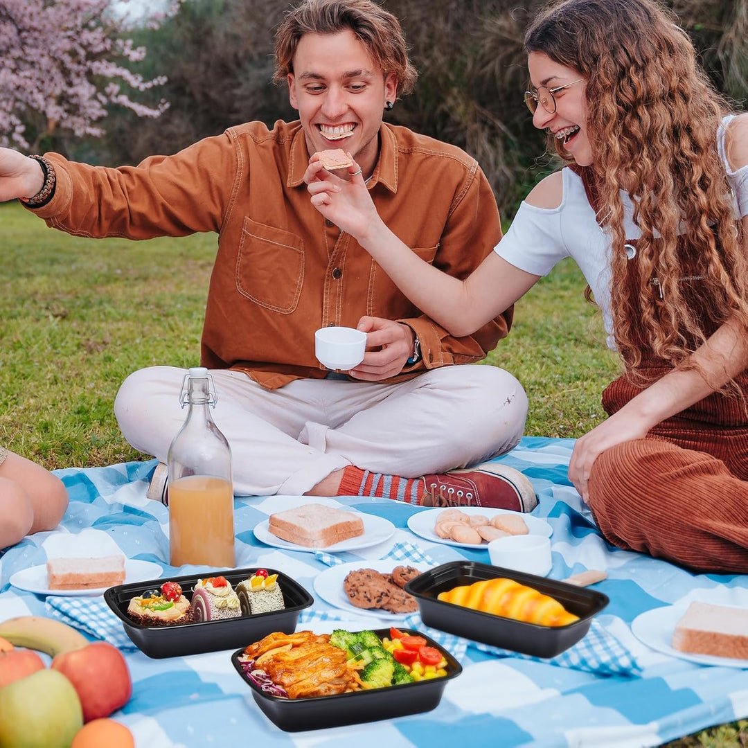 Paquete de 50 recipientes reutilizables para preparar comidas de 32 oz, con 2 compartimentos y tapas. 