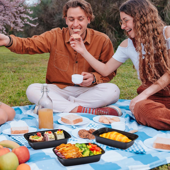 Paquete de 50 recipientes reutilizables para preparar comidas de 32 oz, con 2 compartimentos y tapas. 