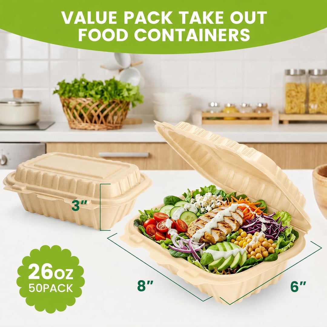 300 Pack 26OZ Cornstarch Clamshell Meal Prep Containers Wholesale