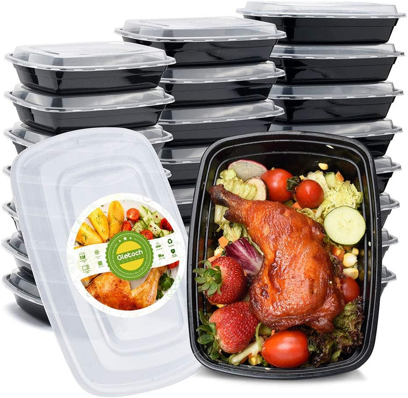 Paquete de 50 recipientes de plástico para preparación de alimentos de 32 oz con tapa