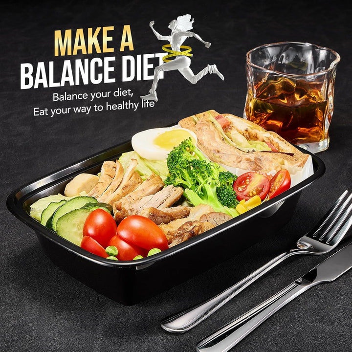 Paquete de 50 recipientes reutilizables de 24 oz para preparar comidas, duraderos y con tapa. 