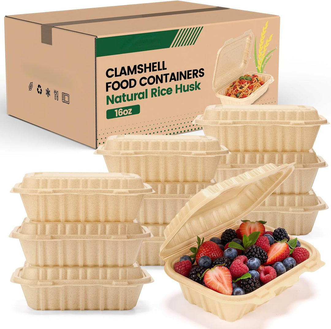 Paquete de 50 recipientes reutilizables para preparar comidas de 32 oz, con 2 compartimentos y tapas. 