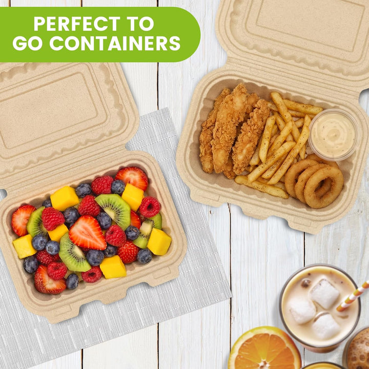 Paquete de 50 recipientes reutilizables para preparar comidas de 32 oz, con 2 compartimentos y tapas. 