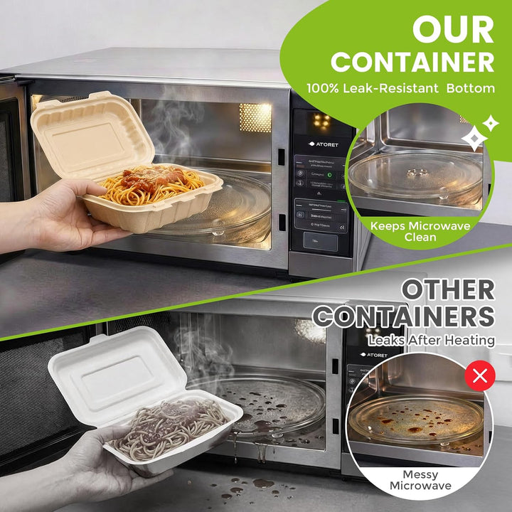 Paquete de 50 recipientes reutilizables para preparar comidas de 32 oz, con 2 compartimentos y tapas. 