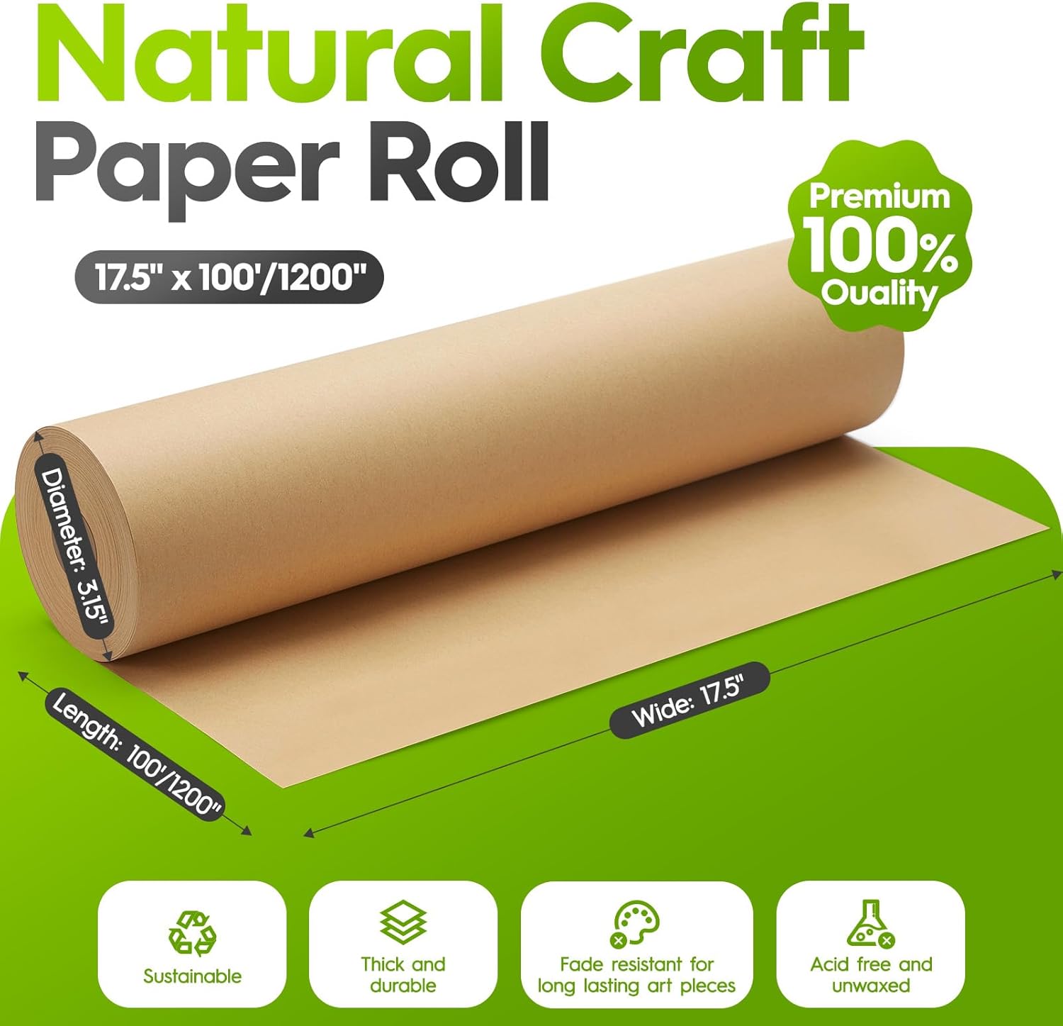 17.5 Inch Brown Kraft Paper Roll Craft Wrapping Paper