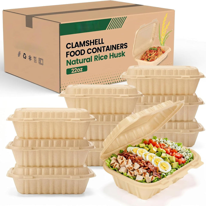 Paquete de 50 recipientes reutilizables para preparar comidas de 32 oz, con 2 compartimentos y tapas. 