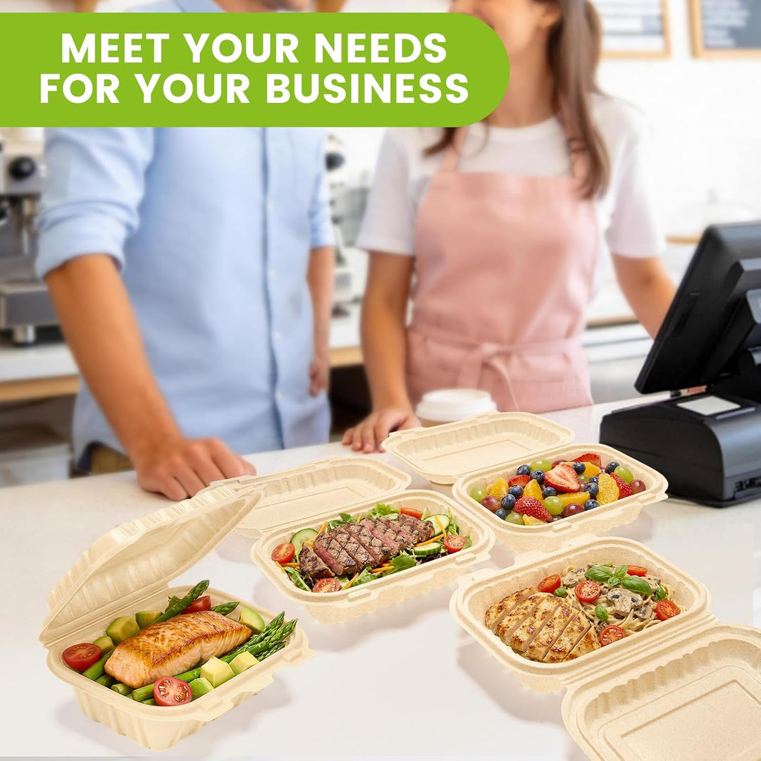 Paquete de 50 recipientes reutilizables para preparar comidas de 32 oz, con 2 compartimentos y tapas. 