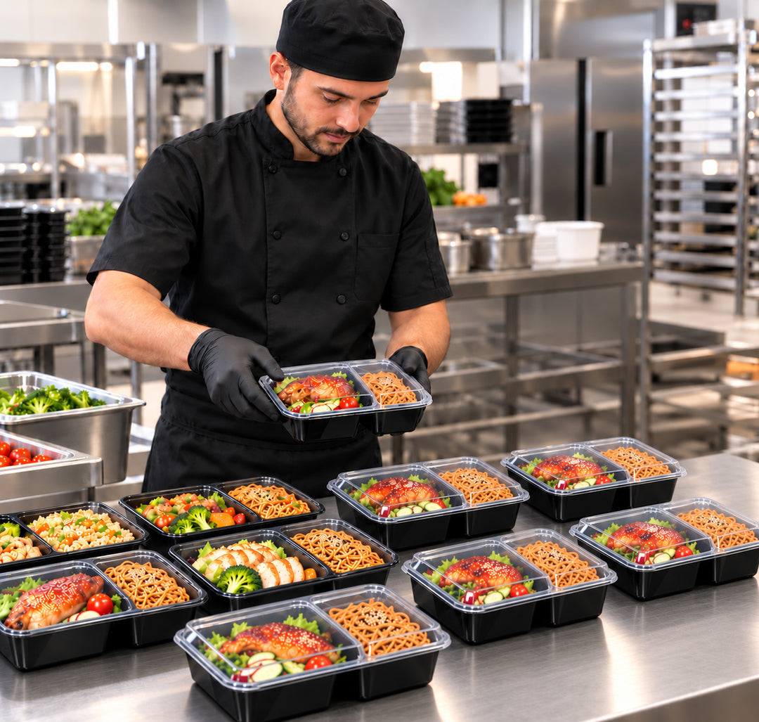 50 Pack 32OZ 2 square Compartment Meal Prep with Lids Wholesale