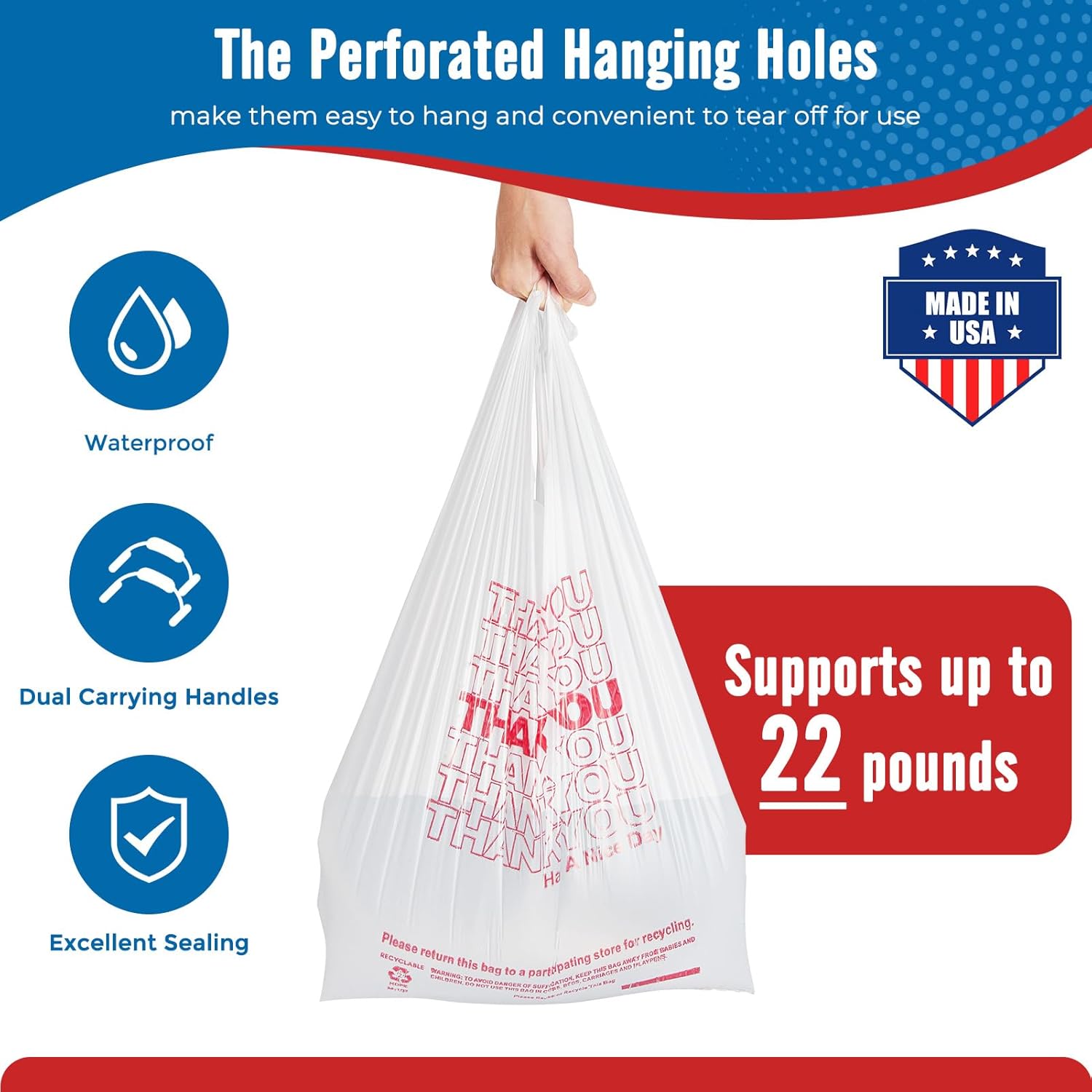 Thank you shopping bag used as a grocery bag at retail checkout
