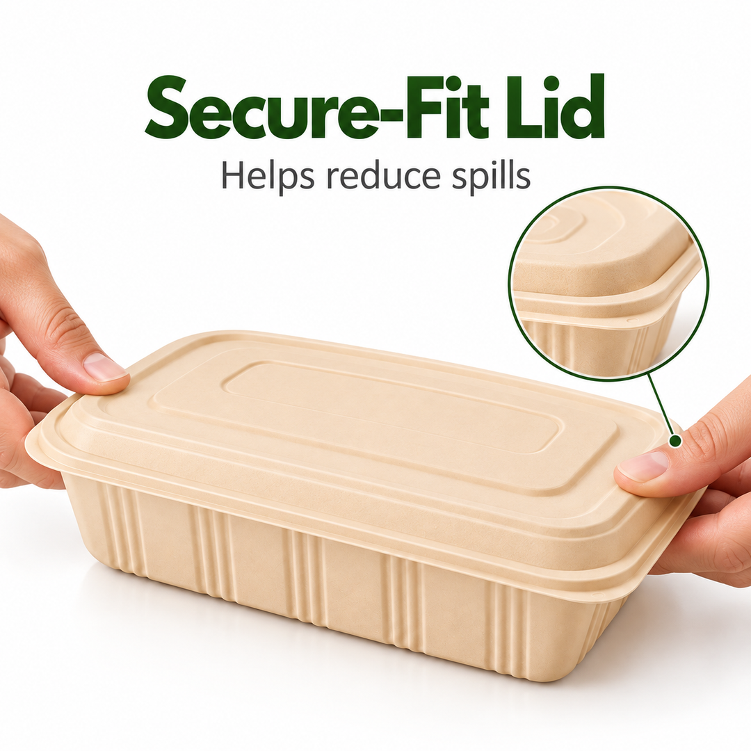 Paquete de 50 recipientes reutilizables para preparar comidas de 32 oz, con 2 compartimentos y tapas. 