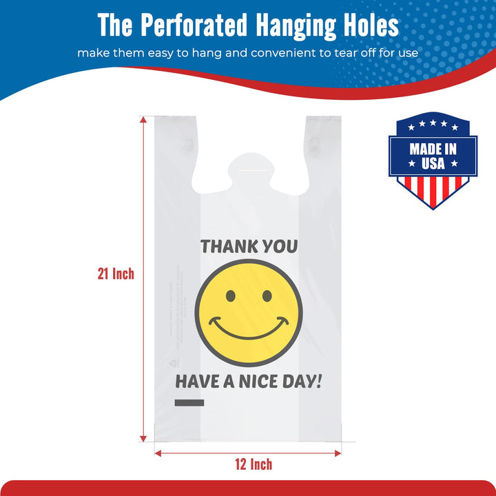 11.5x 6.5 x 21“ 0.47mil Happy Smiling Face Plastic Bags | 1000 Counts Wholesale