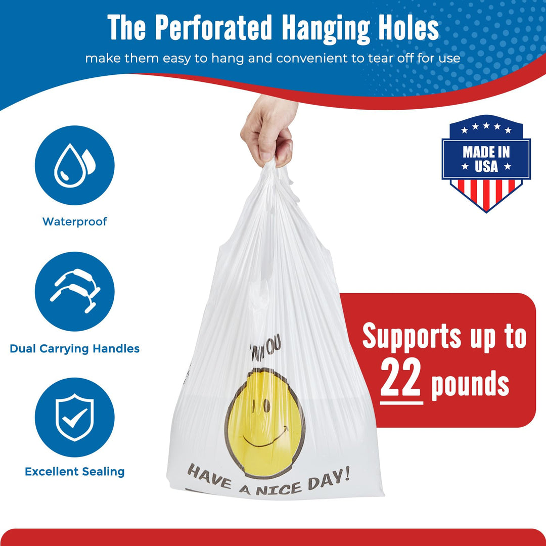 11.5x 6.5 x 21“ 0.47mil Happy Smiling Face Plastic Bags | 1000 Counts Wholesale