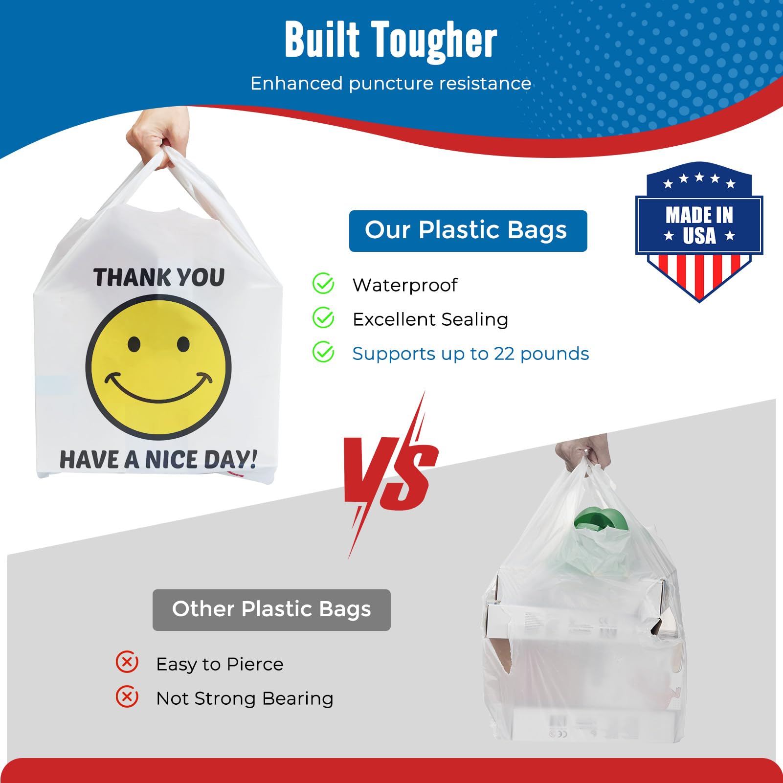 11.5 x 6.5 x 21 inch Happy Smiling Face Plastic Bags White bags
