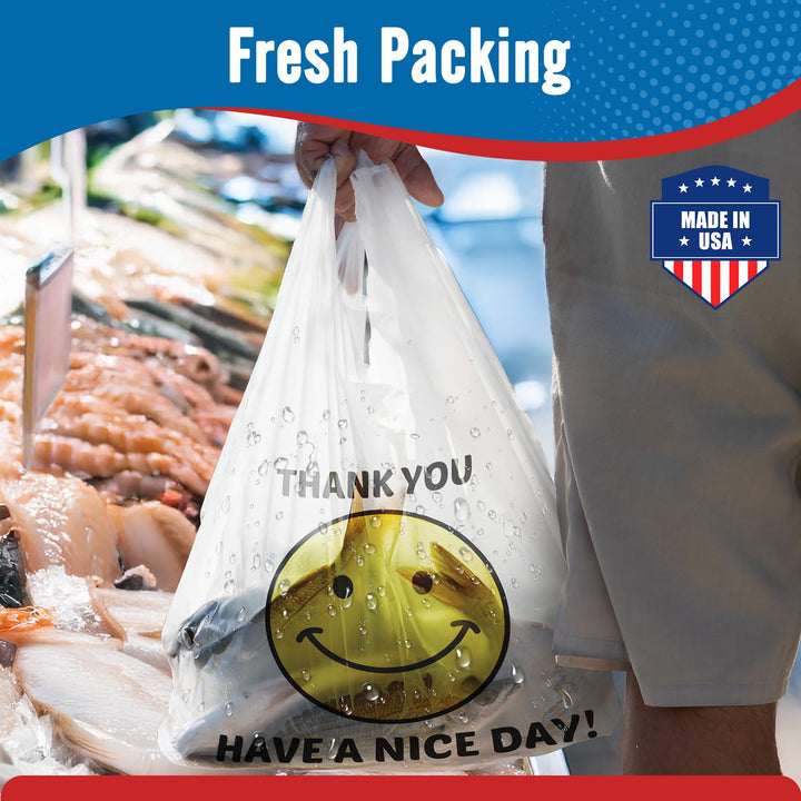 11.5x 6.5 x 21“ 0.47mil Happy Smiling Face Plastic Bags | 1000 Counts Wholesale