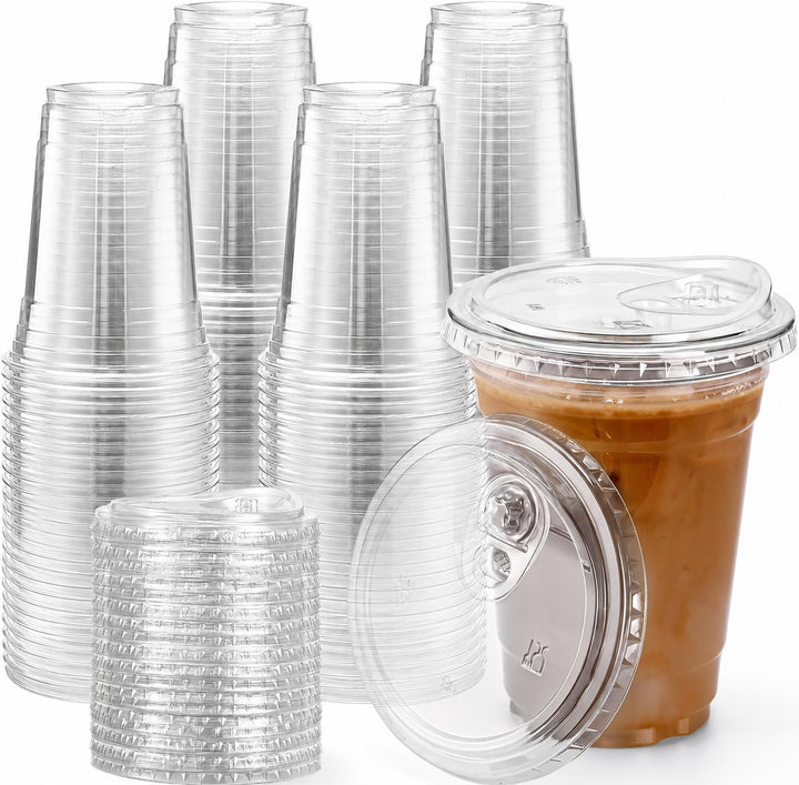 800 Sets 16oz Plastic Coffee Cups with Strawless Sip Lids Wholesale