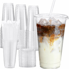800 Sets 24oz Plastic Coffee Cups with Lids and Straws Wholesale