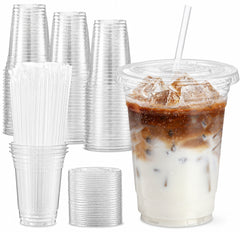 800 Sets 16oz Plastic Coffee Cups with Lids and Straws Wholesale