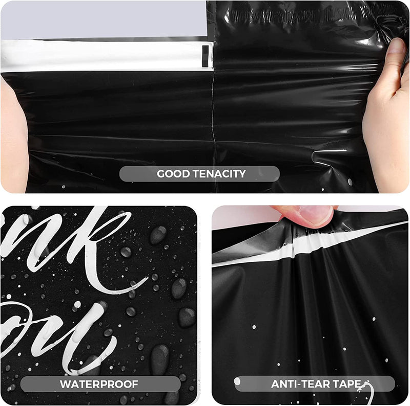 14.5x19 Poly-Mailer Self-Sealing Envelope Shipping Bags with Handle | Black - JiaroPack